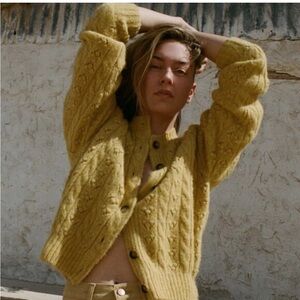Doen Alder Yellow Cardigan Alpaca Sweater M